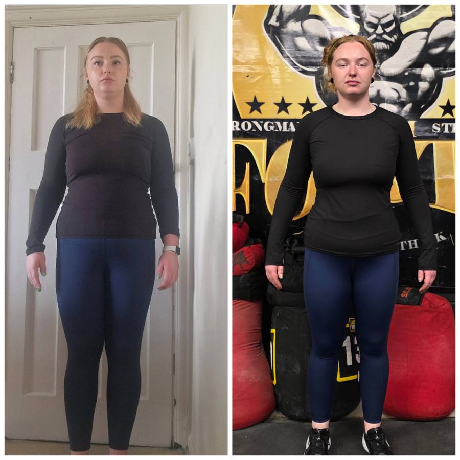 Coaching client front-on before and after