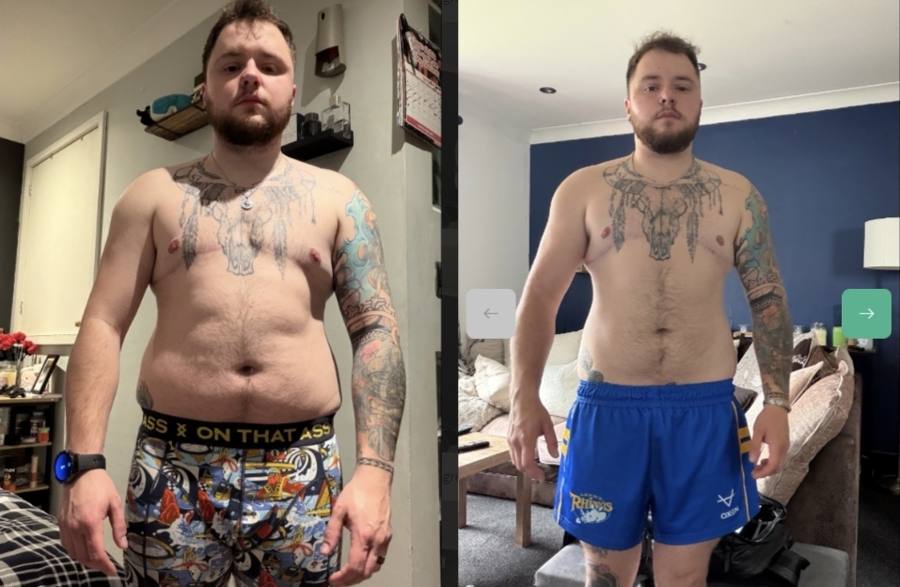 Male coaching client front-on before and after
